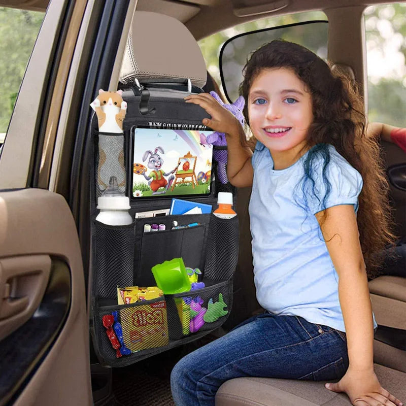 Vehicle Back Seat Organizer with Touch Screen Tablet Holder