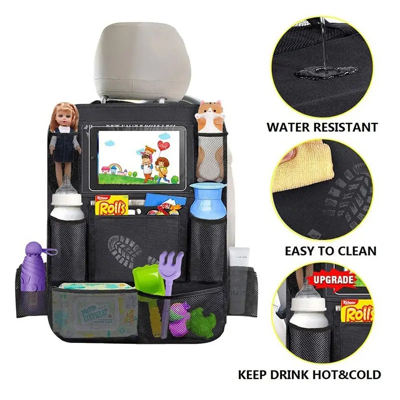 Vehicle Back Seat Organizer with Touch Screen Tablet Holder