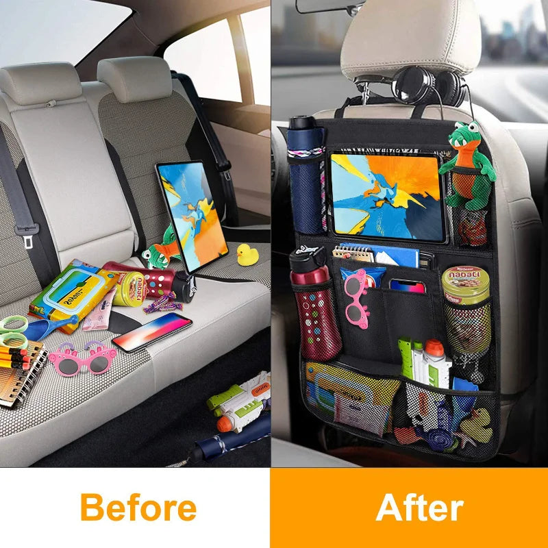 Vehicle Back Seat Organizer with Touch Screen Tablet Holder